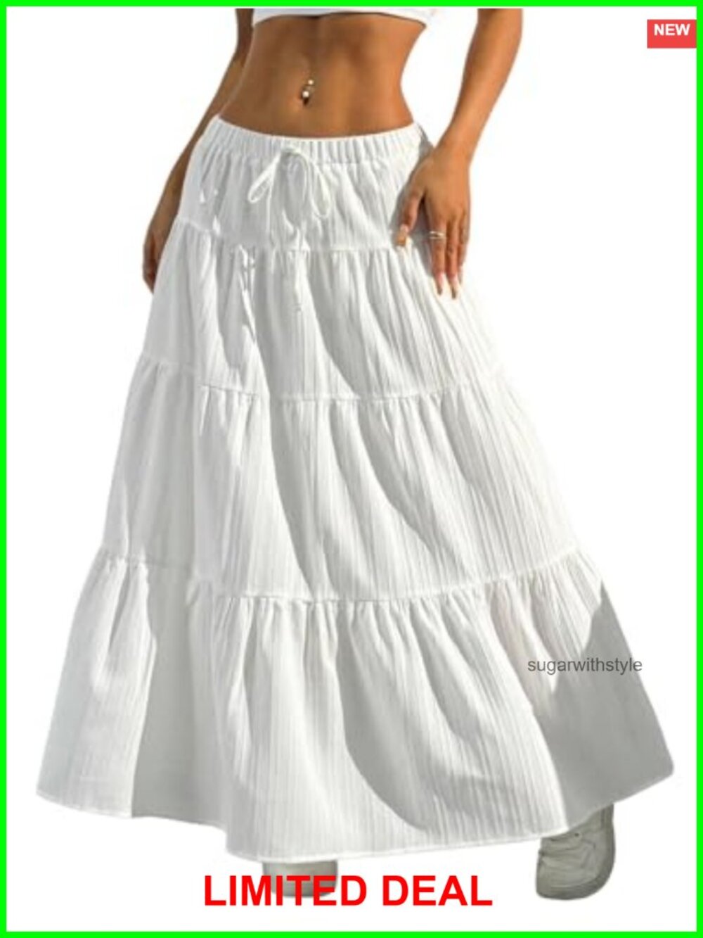 Boho Flowy Ruffle Long Maxi Skirt Summer Beach Outfit